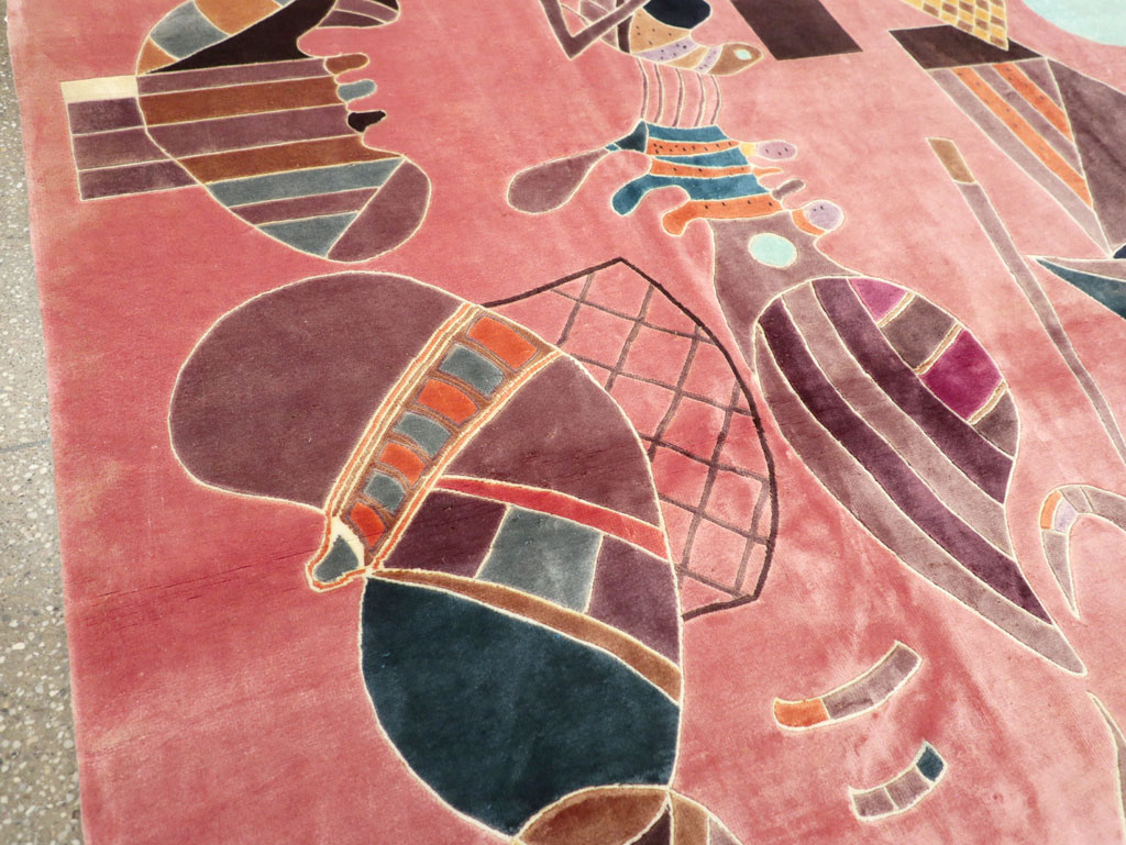 Vintage Turkish Cubist Style Art Deco Accent Carpet, No.30197 - Staging