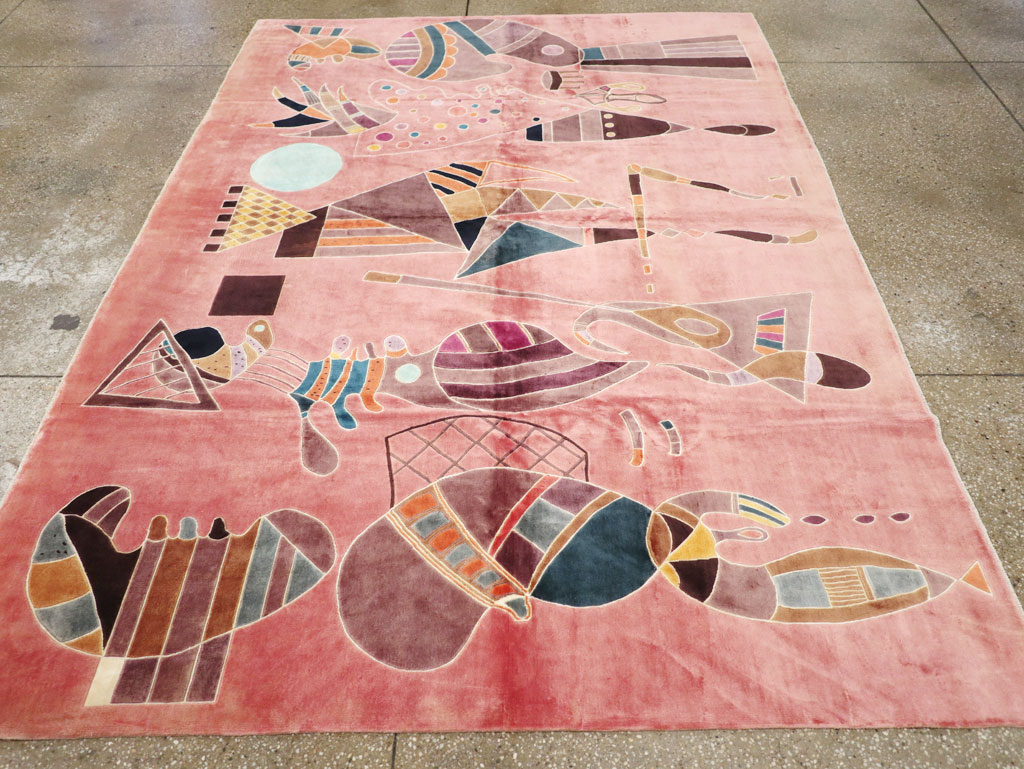 Vintage Turkish Cubist Style Art Deco Accent Carpet, No.30197 - Staging