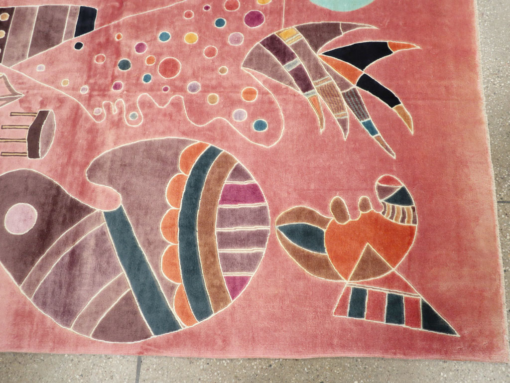 Vintage Turkish Cubist Style Art Deco Accent Carpet, No.30197 - Staging