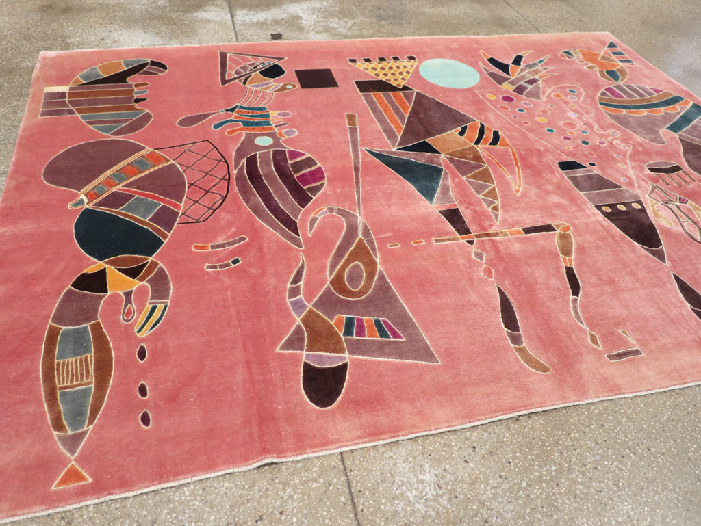 Vintage Turkish Cubist Style Art Deco Accent Carpet, No.30197 - Staging