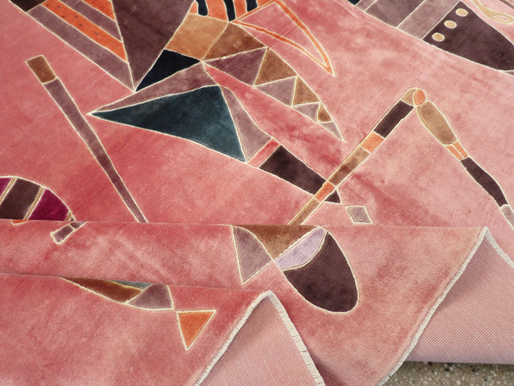 Vintage Turkish Cubist Style Art Deco Accent Carpet, No.30197 - Staging