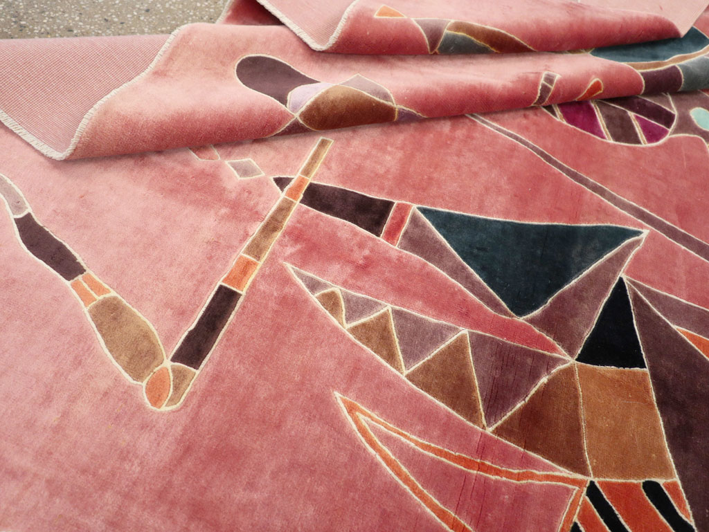 Vintage Turkish Cubist Style Art Deco Accent Carpet, No.30197 - Staging