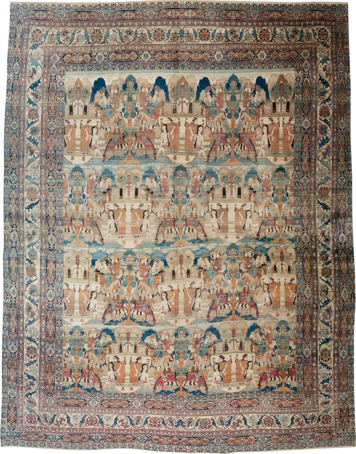 Antique Persian Lavar Kerman Pictorial Oversize Carpet, No.30212 - Staging