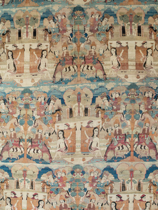 Antique Persian Lavar Kerman Pictorial Oversize Carpet, No.30212 - Staging