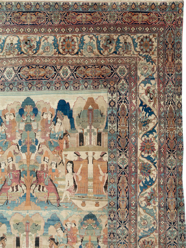 Antique Persian Lavar Kerman Pictorial Oversize Carpet, No.30212 - Staging