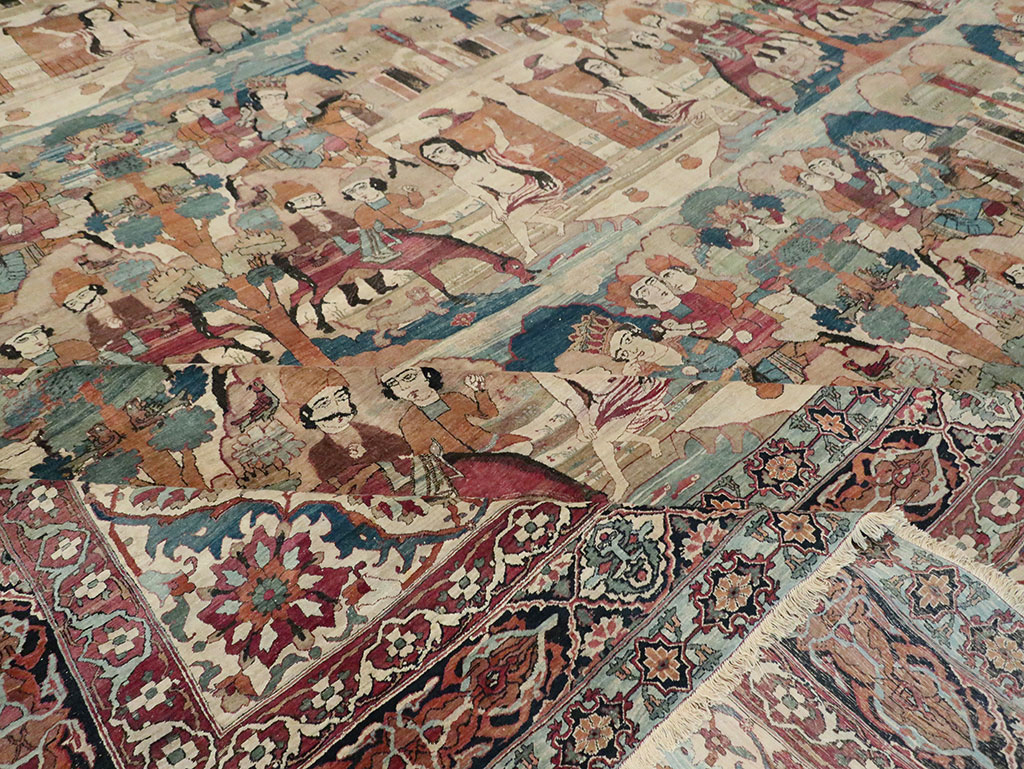 Antique Persian Lavar Kerman Pictorial Oversize Carpet, No.30212 - Staging