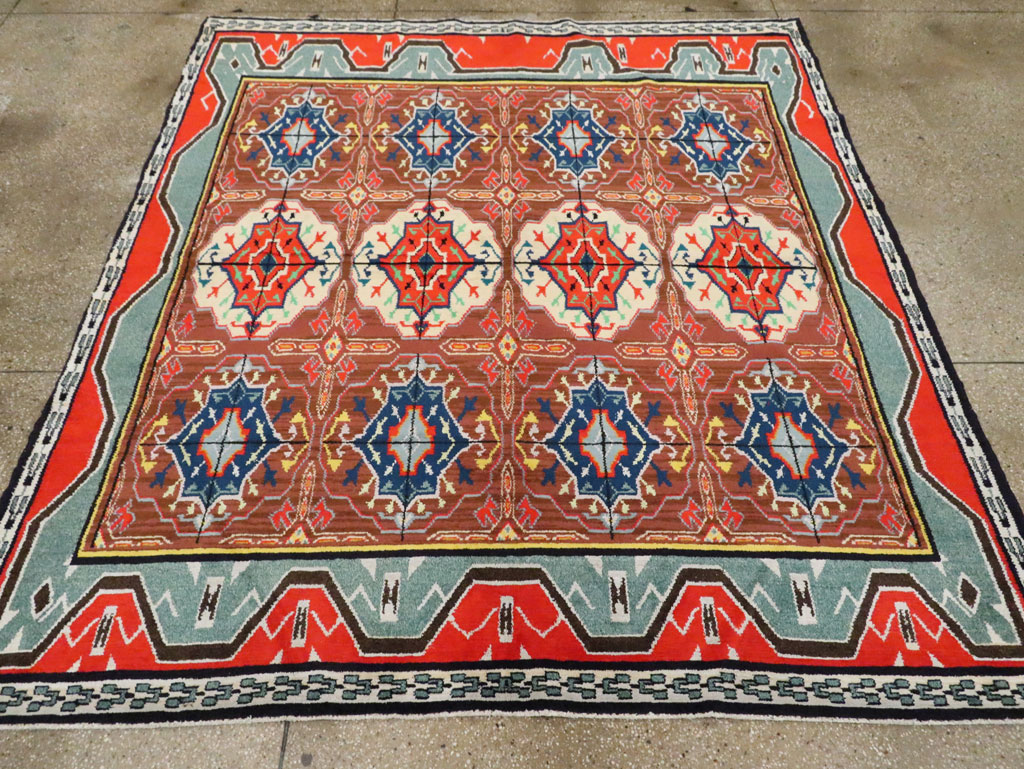 Vintage Persian Hamadan Square Rug, No.30215 - Staging
