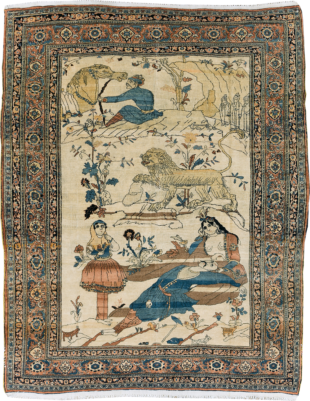 Antique Persian Tabriz Hadji Jalili Pictorial Rug, No.30225 - Staging