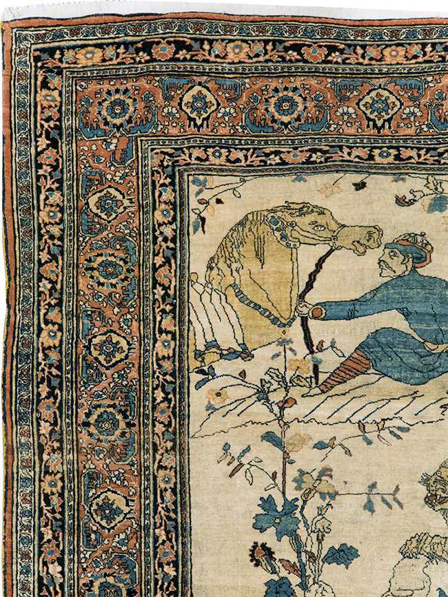 Antique Persian Tabriz Hadji Jalili Pictorial Rug, No.30225 - Staging