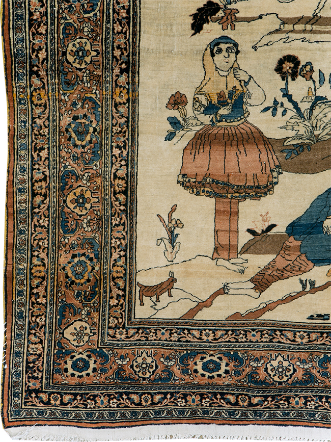 Antique Persian Tabriz Hadji Jalili Pictorial Rug, No.30225 - Staging