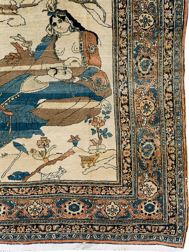 Antique Persian Tabriz Hadji Jalili Pictorial Rug, No.30225 - Staging