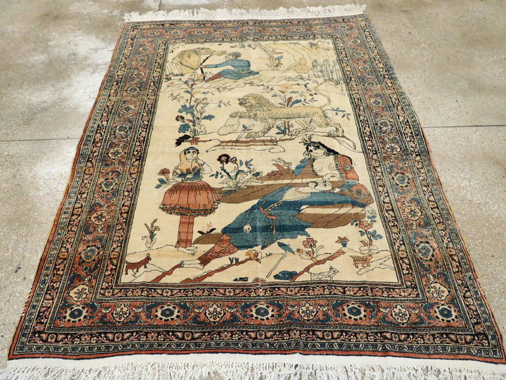 Antique Persian Tabriz Hadji Jalili Pictorial Rug, No.30225 - Staging