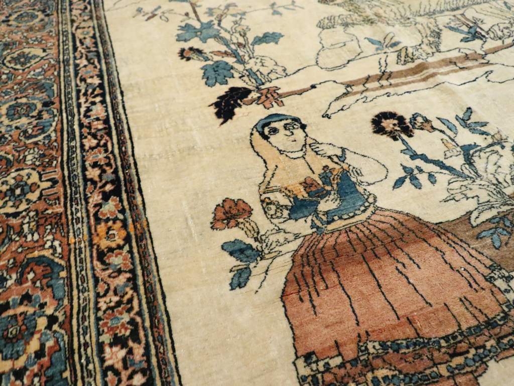 Antique Persian Tabriz Hadji Jalili Pictorial Rug, No.30225 - Staging