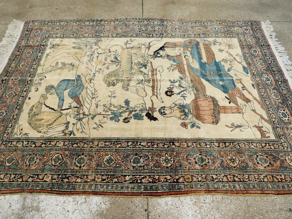 Antique Persian Tabriz Hadji Jalili Pictorial Rug, No.30225 - Staging