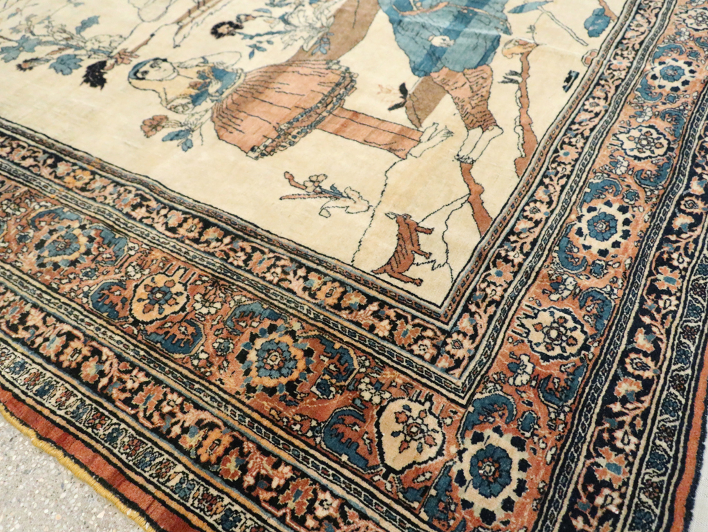 Antique Persian Tabriz Hadji Jalili Pictorial Rug, No.30225 - Staging