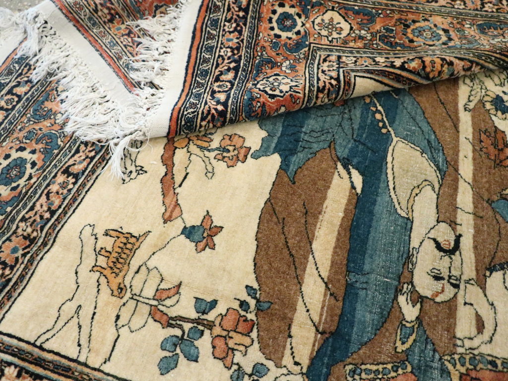 Antique Persian Tabriz Hadji Jalili Pictorial Rug, No.30225 - Staging