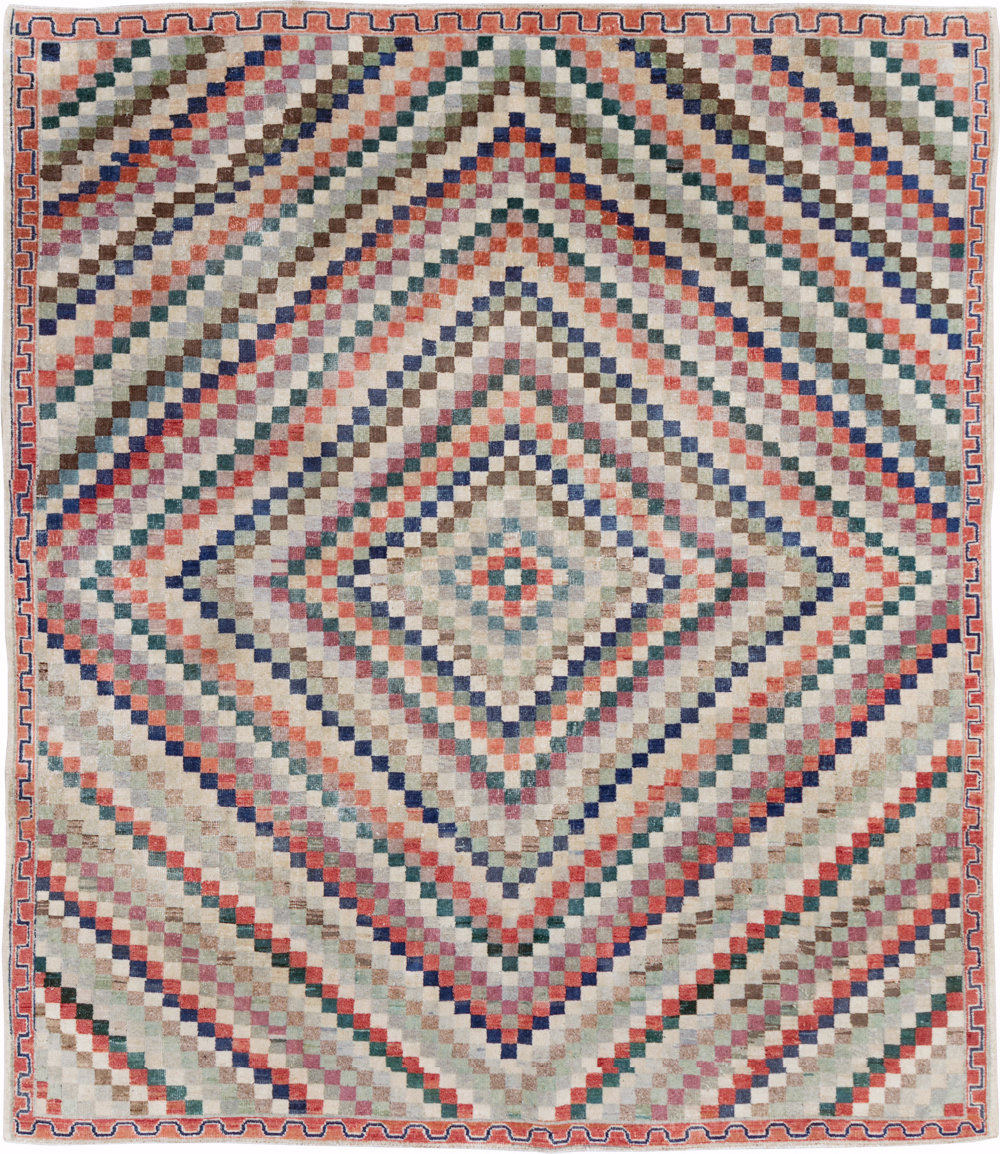 Vintage Anatolian Deco Carpet, No.30231 - Staging