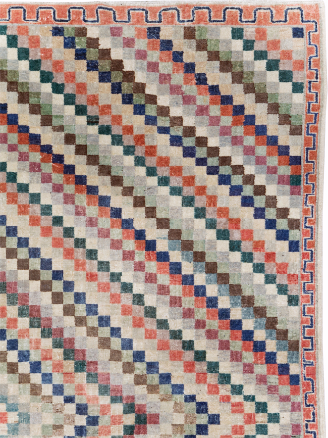 Vintage Anatolian Deco Carpet, No.30231 - Staging