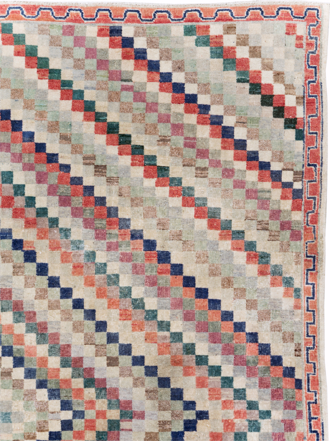 Vintage Anatolian Deco Carpet, No.30231 - Staging