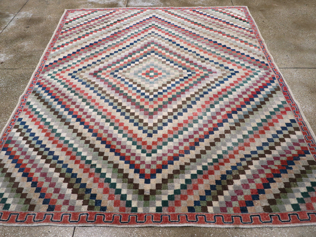 Vintage Anatolian Deco Carpet, No.30231 - Staging