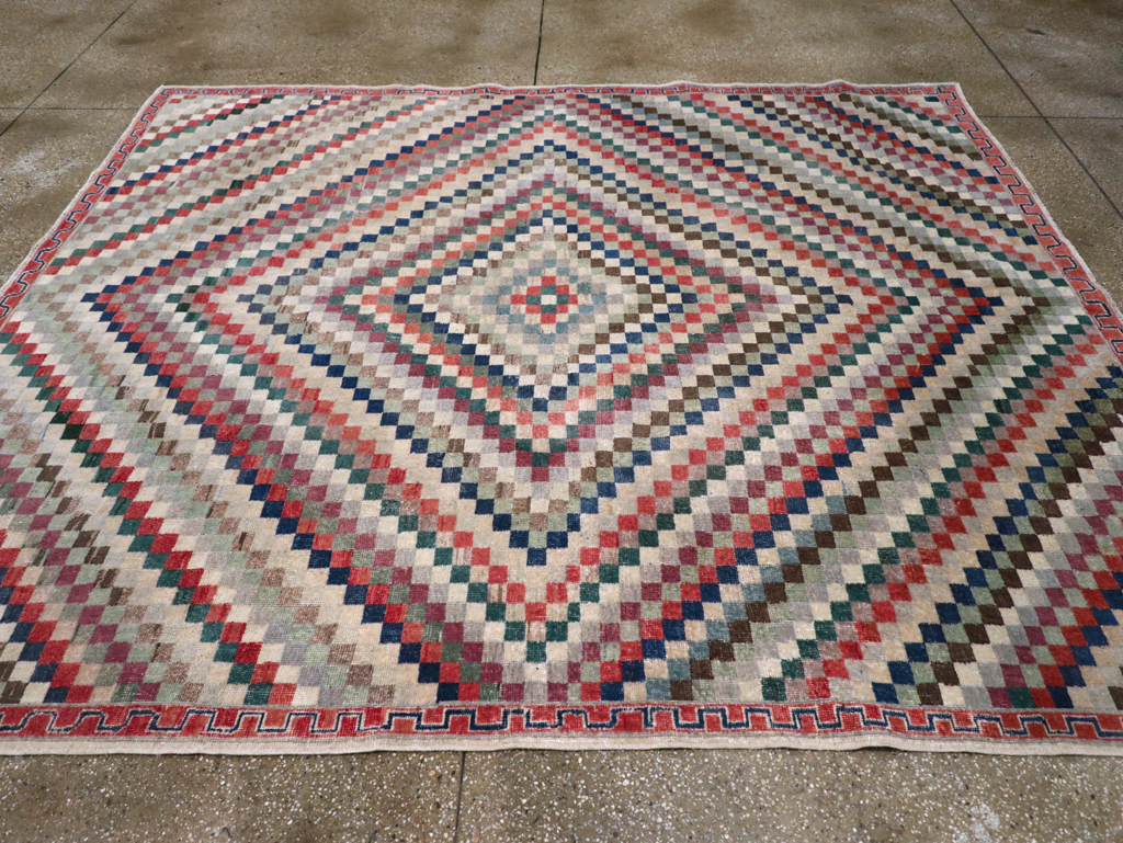 Vintage Anatolian Deco Carpet, No.30231 - Staging