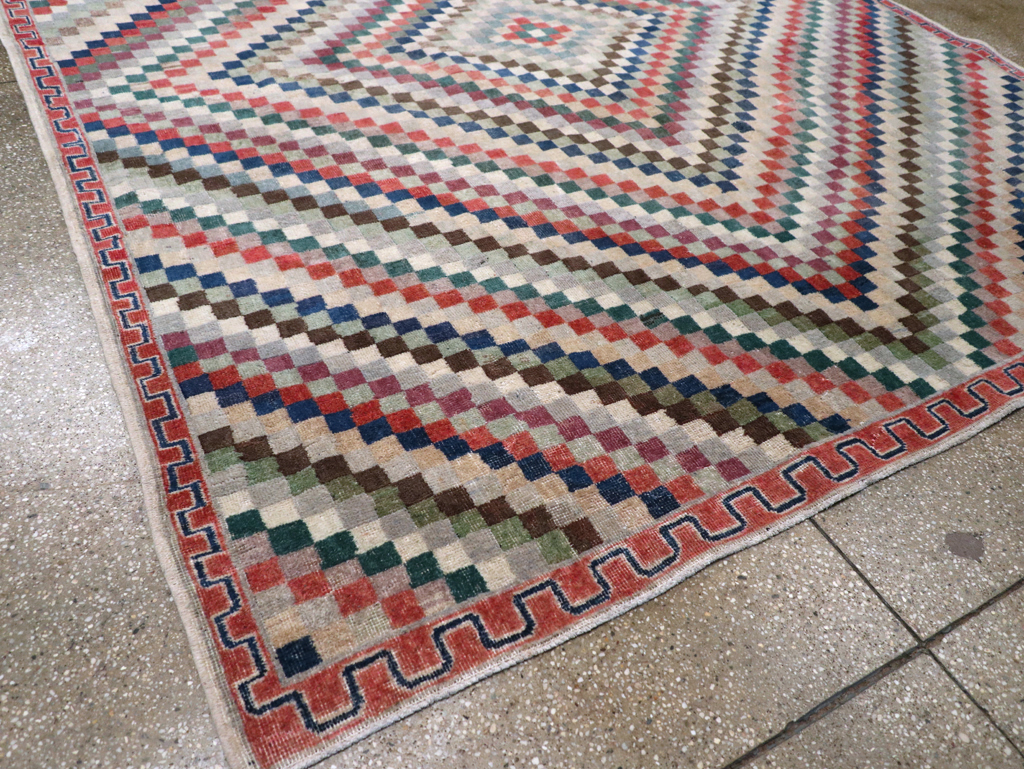 Vintage Anatolian Deco Carpet, No.30231 - Staging