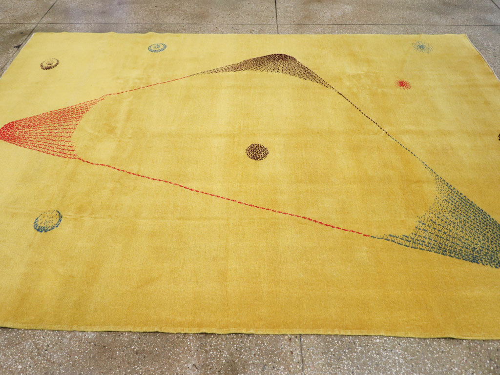 Vintage Turkish Art Deco Style Accent Carpet, No.30246 - Staging