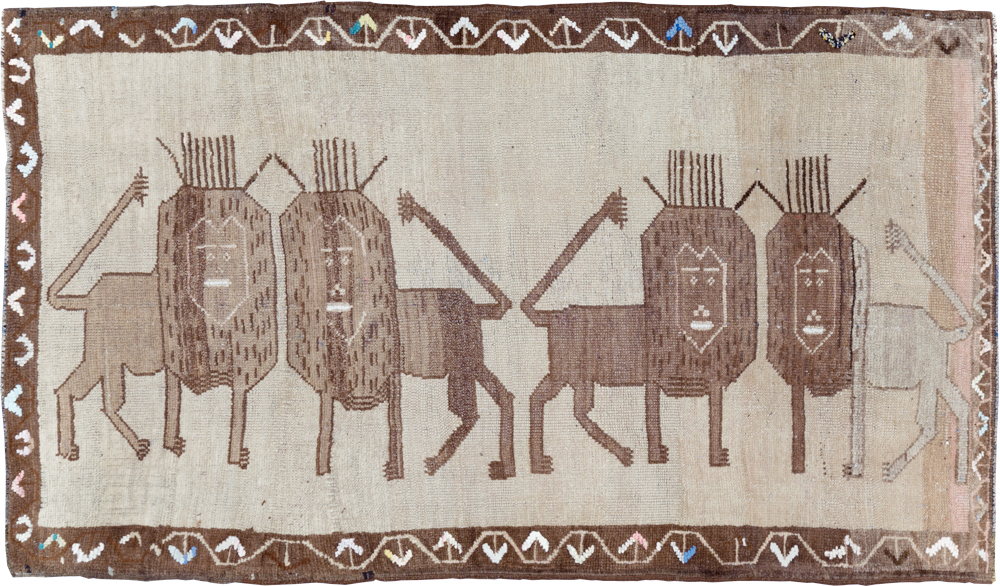 Vintage Turkish Anatolian Pictorial Accent Rug, No.30249 - Staging