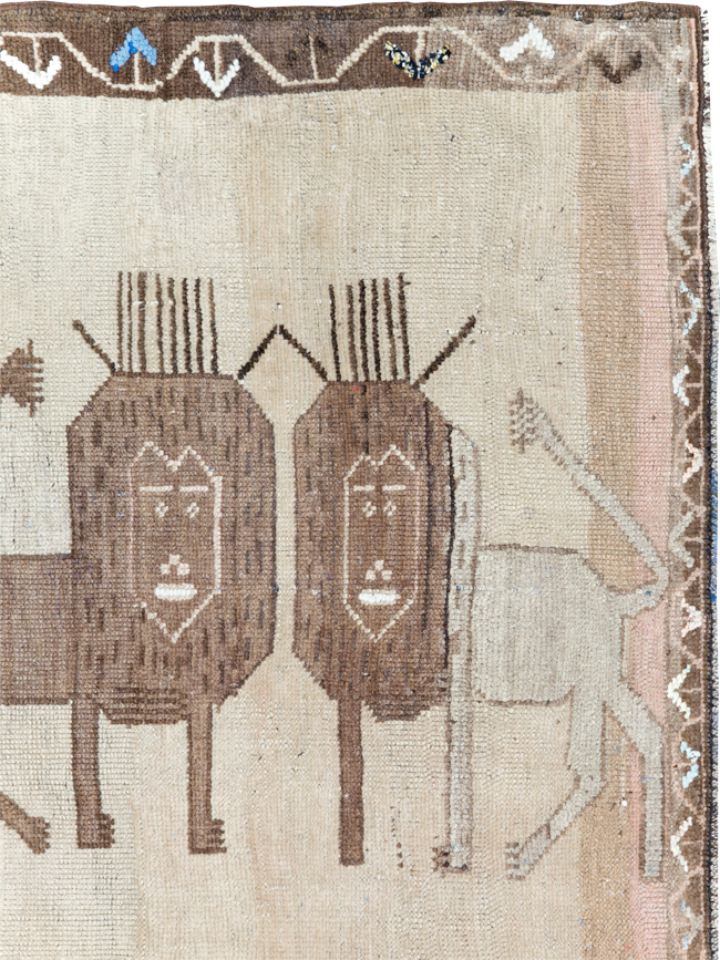 Vintage Turkish Anatolian Pictorial Accent Rug, No.30249 - Staging