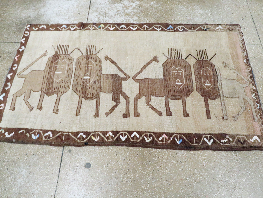 Vintage Turkish Anatolian Pictorial Accent Rug, No.30249 - Staging