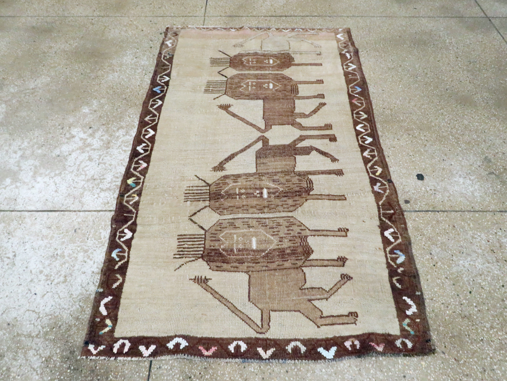 Vintage Turkish Anatolian Pictorial Accent Rug, No.30249 - Staging