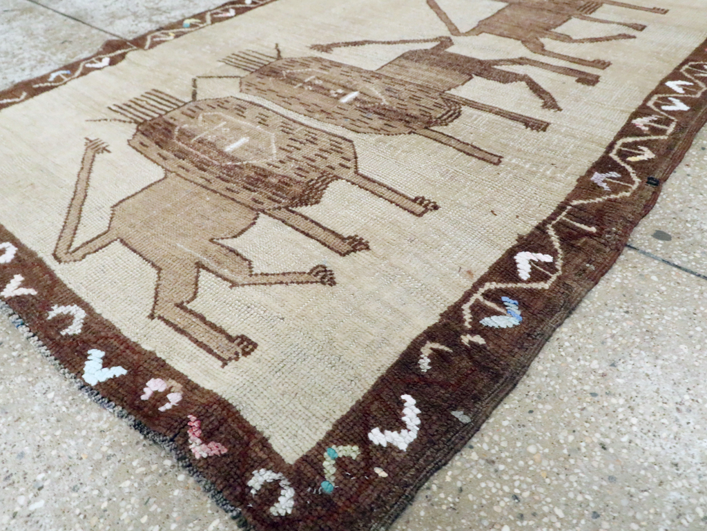 Vintage Turkish Anatolian Pictorial Accent Rug, No.30249 - Staging