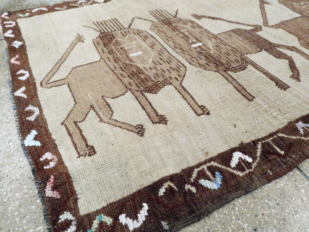 Vintage Turkish Anatolian Pictorial Accent Rug, No.30249 - Staging