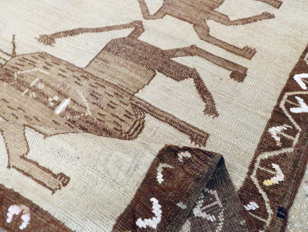 Vintage Turkish Anatolian Pictorial Accent Rug, No.30249 - Staging