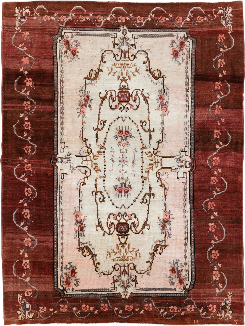 French Inspired Vintage Turkish Anatolian Small Room Size Carpet, No.30295 - Staging