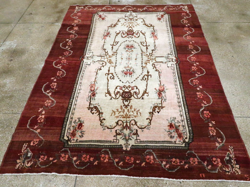 French Inspired Vintage Turkish Anatolian Small Room Size Carpet, No.30295 - Staging