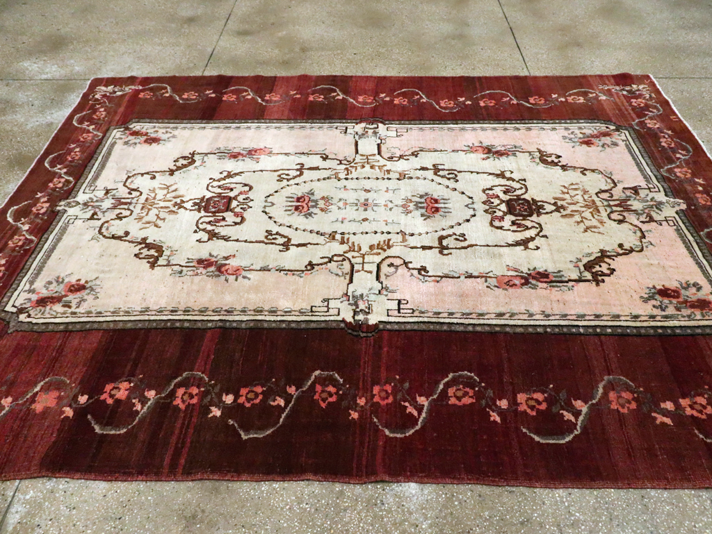 French Inspired Vintage Turkish Anatolian Small Room Size Carpet, No.30295 - Staging