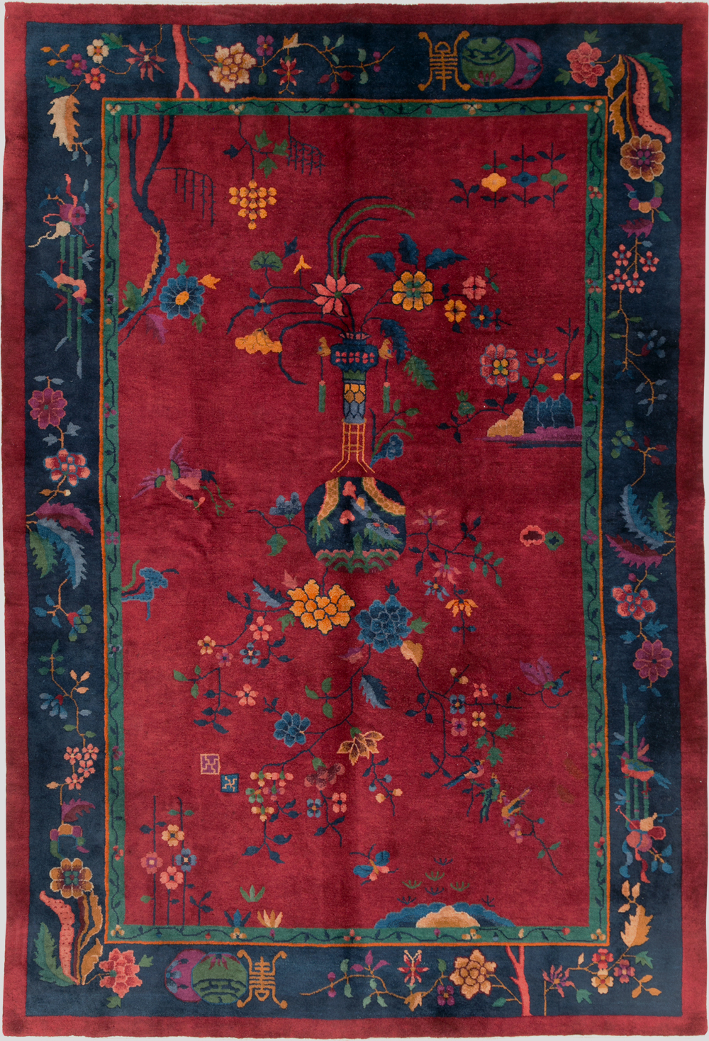 Vintage Chinese Art Deco Accent Rug, No.30308 - Staging