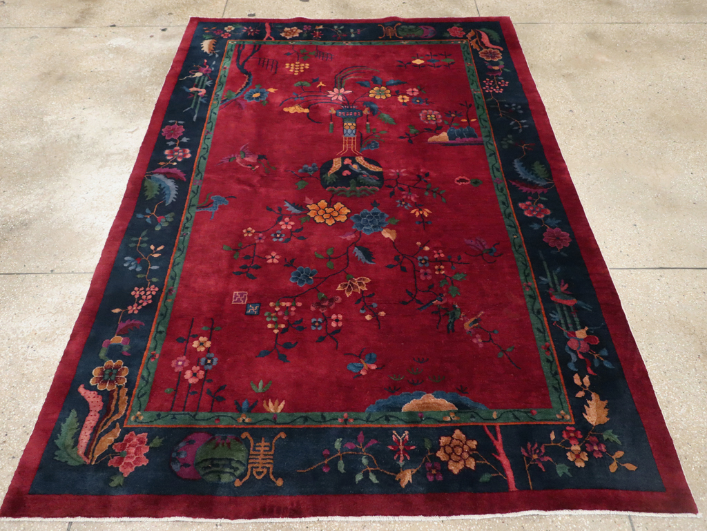 Vintage Chinese Art Deco Accent Rug, No.30308 - Staging