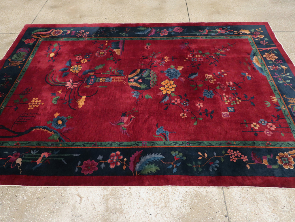 Vintage Chinese Art Deco Accent Rug, No.30308 - Staging