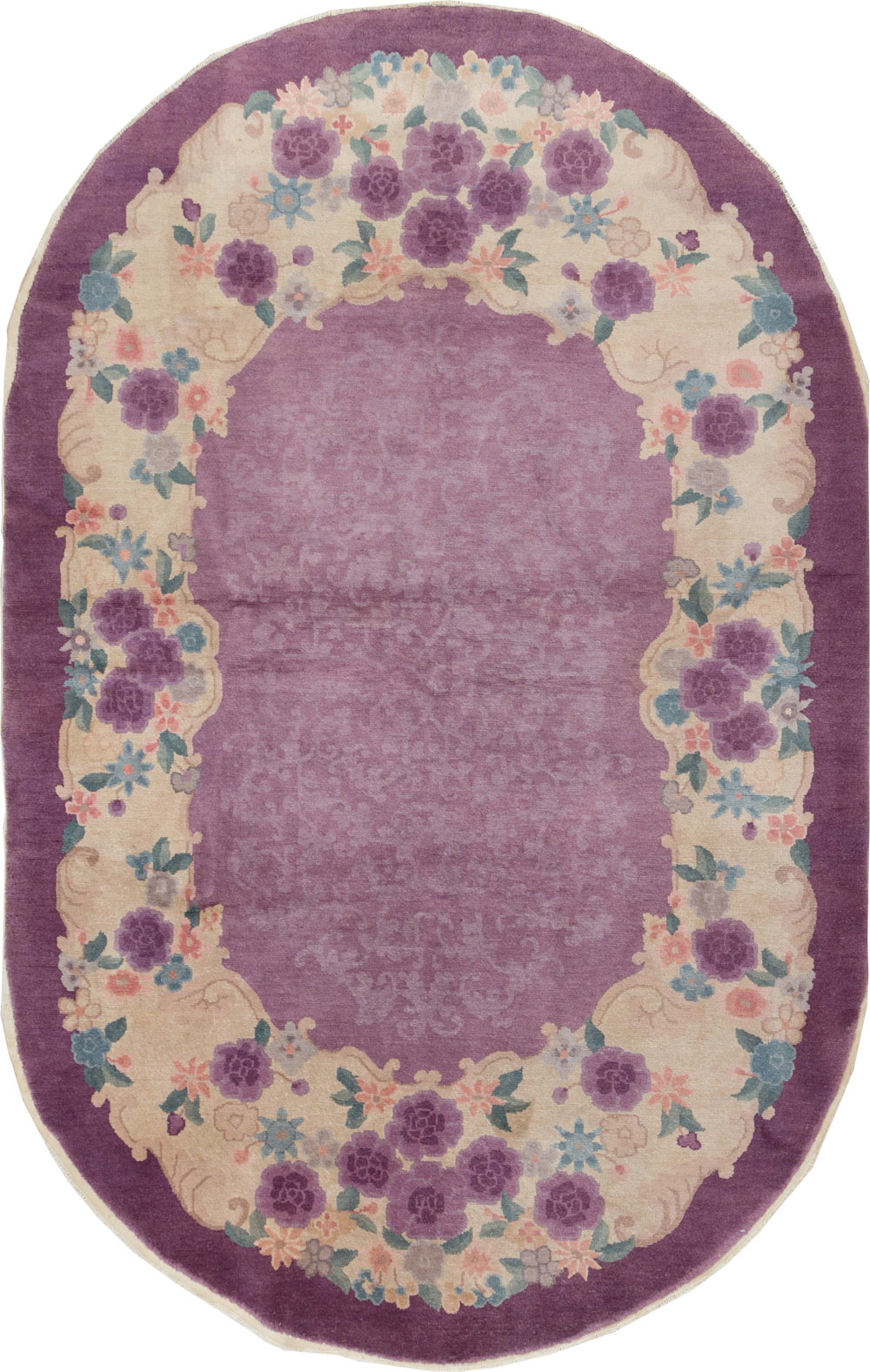 Round Oval Vintage Chinese Art Deco Accent Rug, No.30345 - Staging