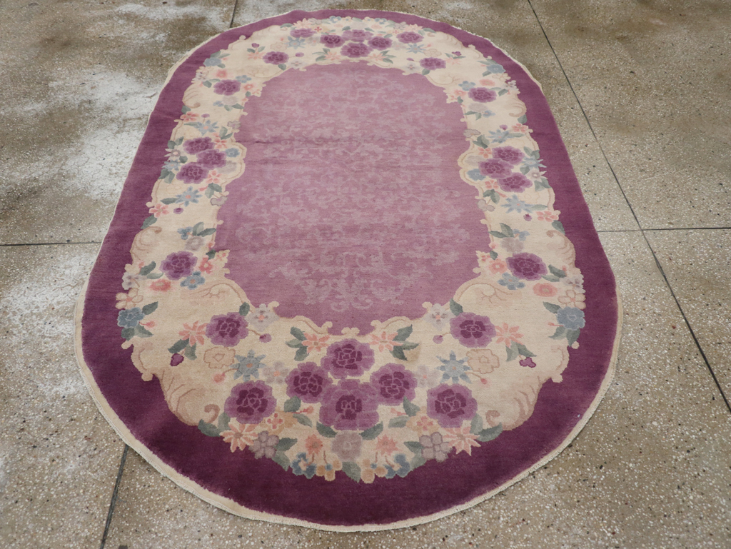 Round Oval Vintage Chinese Art Deco Accent Rug, No.30345 - Staging