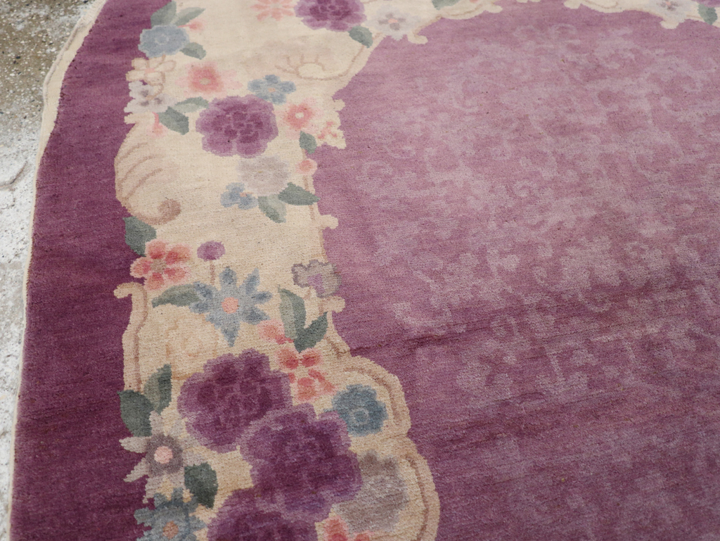 Round Oval Vintage Chinese Art Deco Accent Rug, No.30345 - Staging