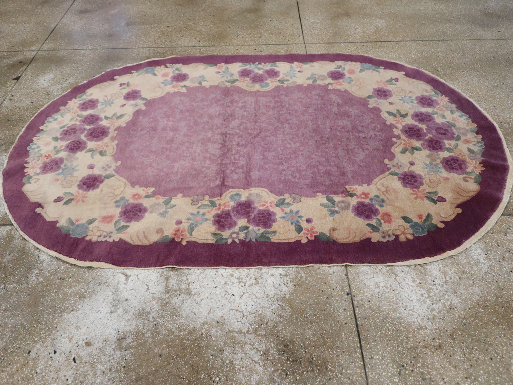 Round Oval Vintage Chinese Art Deco Accent Rug, No.30345 - Staging