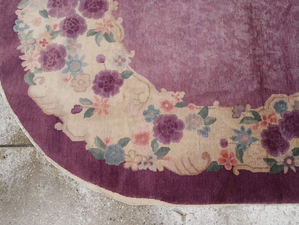 Round Oval Vintage Chinese Art Deco Accent Rug, No.30345 - Staging