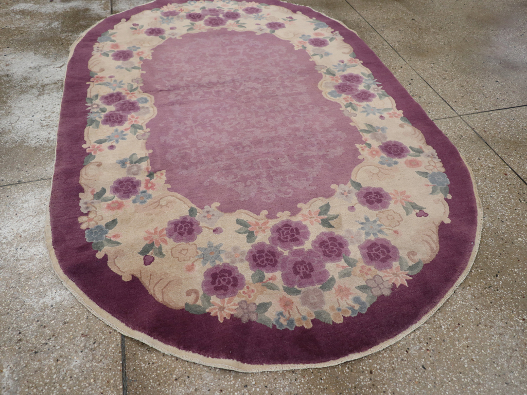 Round Oval Vintage Chinese Art Deco Accent Rug, No.30345 - Staging