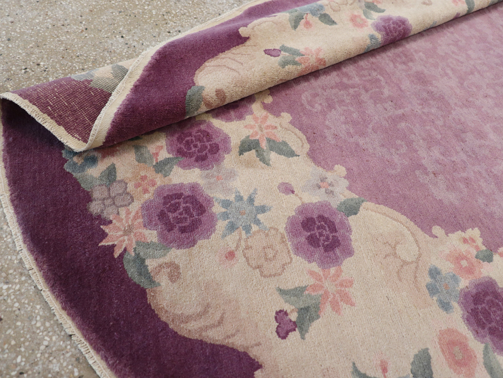 Round Oval Vintage Chinese Art Deco Accent Rug, No.30345 - Staging