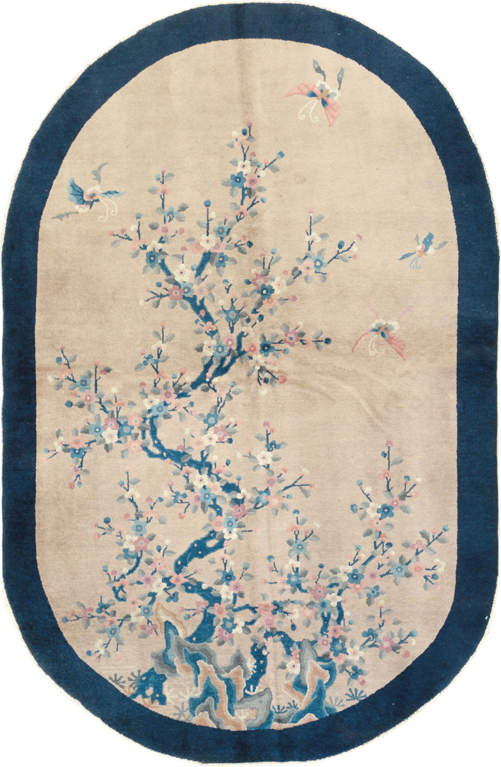 Vintage Chinese Art Deco Oval Accent Rug, No.30350 - Staging