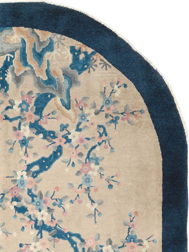 Vintage Chinese Art Deco Oval Accent Rug, No.30350 - Staging