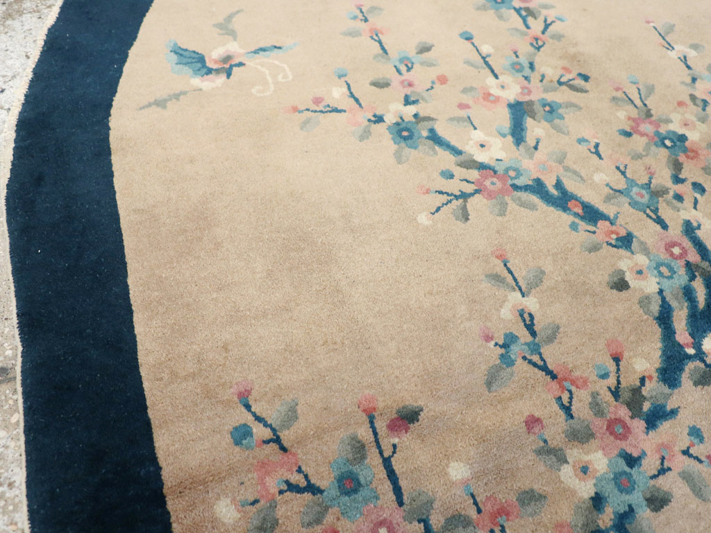 Vintage Chinese Art Deco Oval Accent Rug, No.30350 - Staging